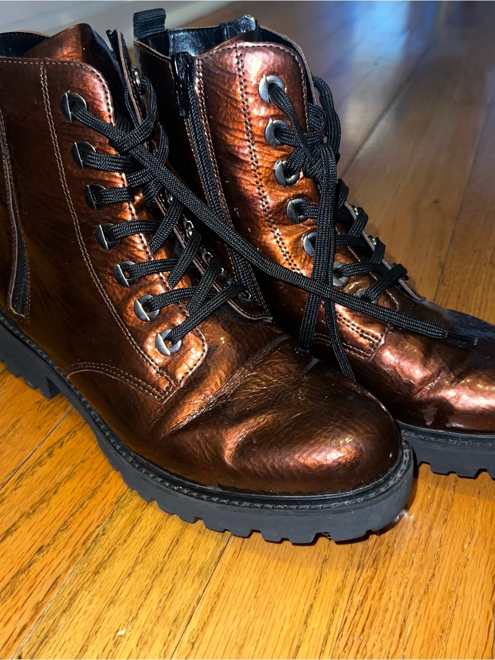 Remonte Metallic Copper Lace-Up Steampunk Combat Boots with Black Laces